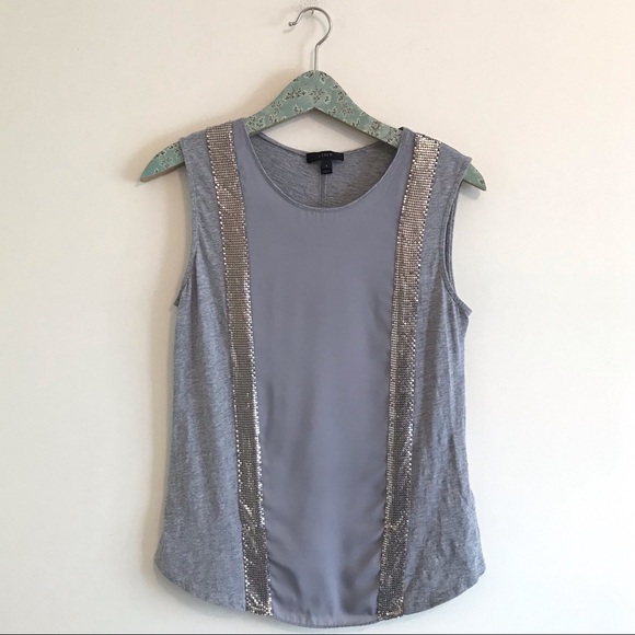 J. Crew Chainmail Stripe Tank Gray Silver - Picture 1 of 8